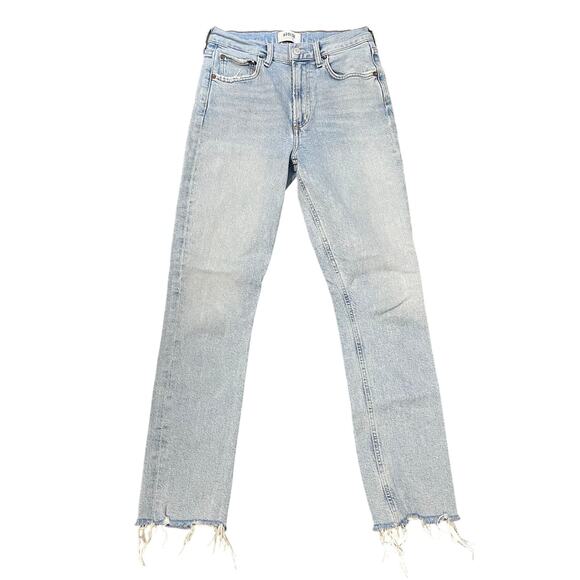 AGOLDE High Rise Straight Leg Jeans Light Blue Denim Raw Hem Women's Size 25 - Picture 1 of 13